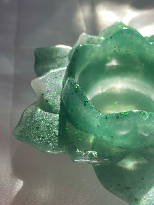 Green & White Lotus Flower Candle Holder