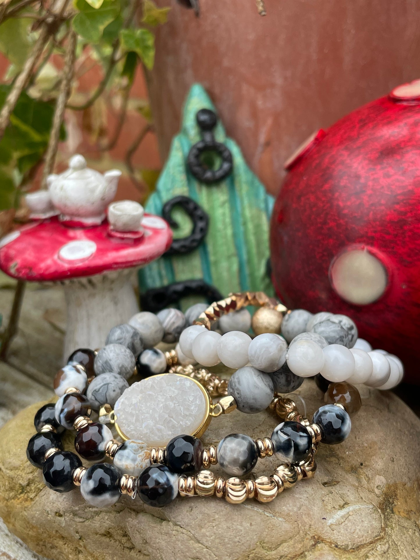 Jasper & Clear Quartz Bracelet Stack