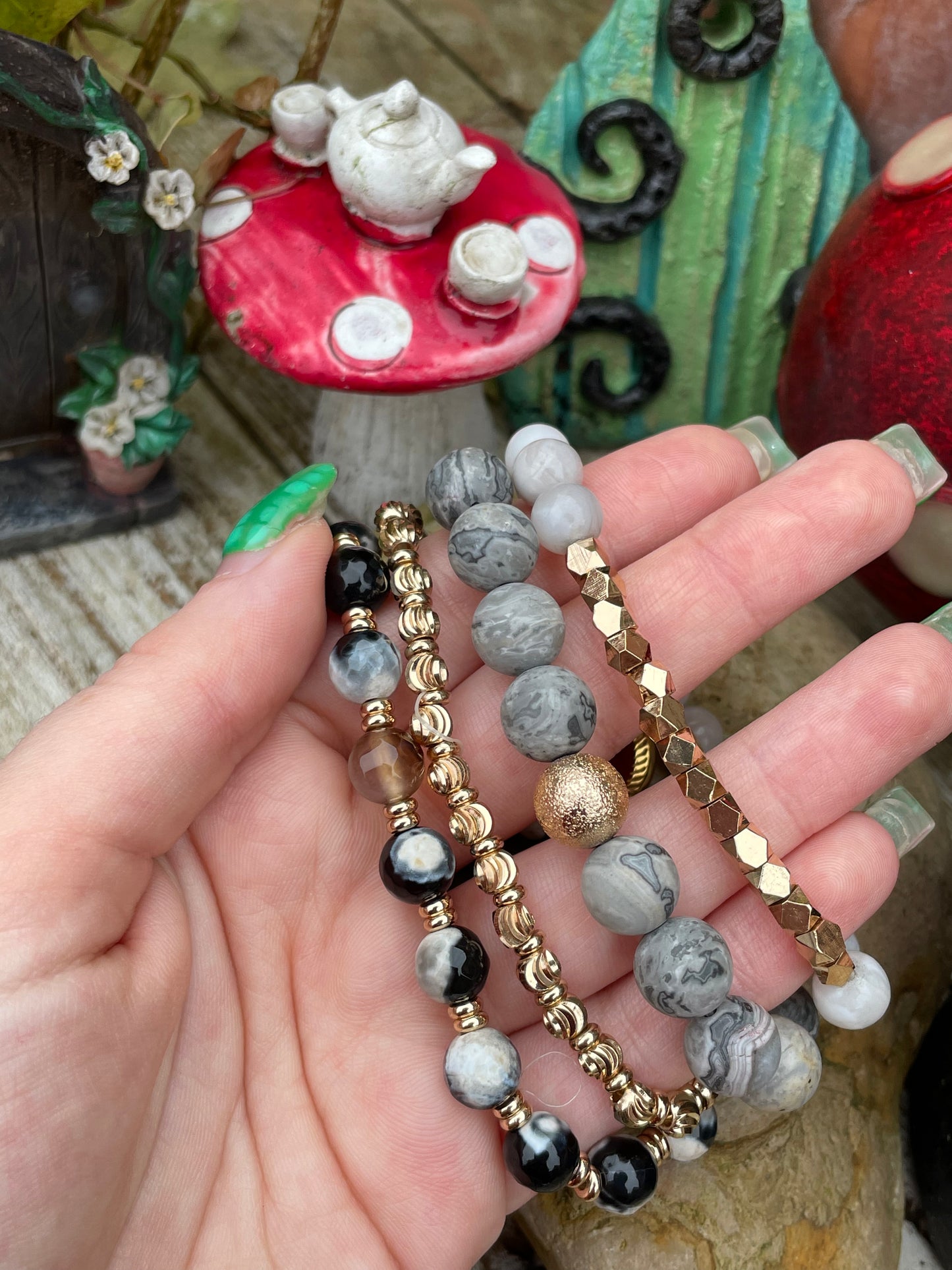 Jasper & Clear Quartz Bracelet Stack