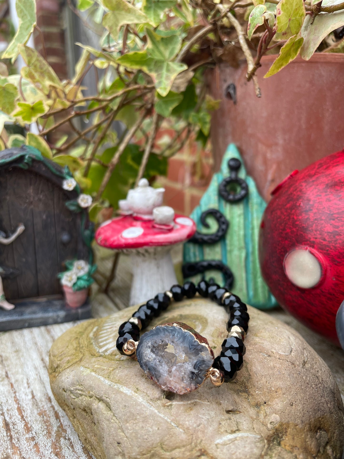 Gold Smokey Agate Slice Bracelet