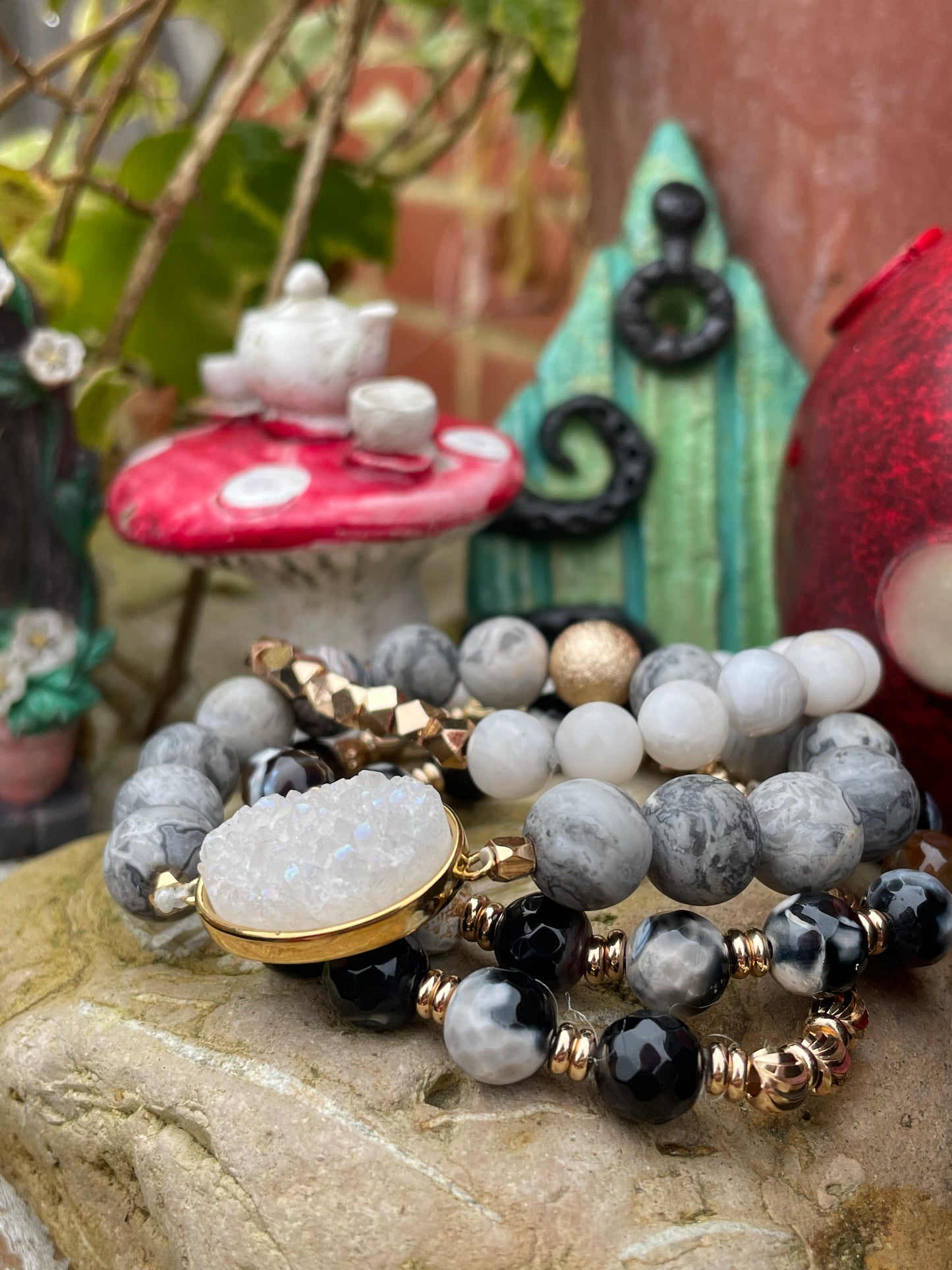 Jasper & Clear Quartz Bracelet Stack