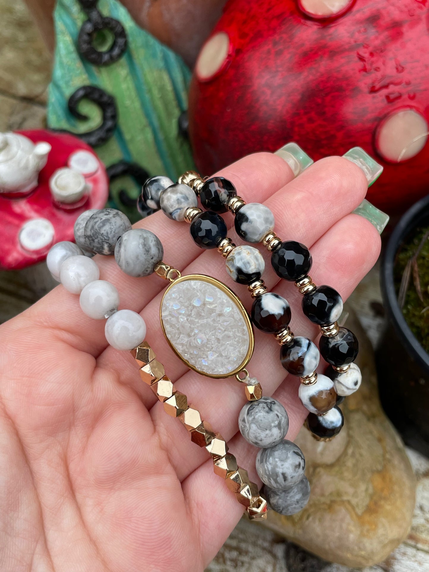 Jasper & Clear Quartz Bracelet Stack